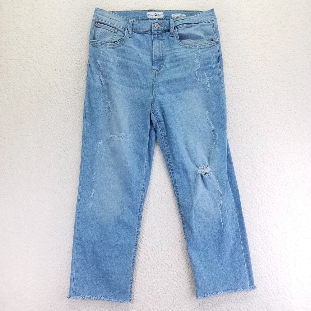 Black Daisy Bella High Rise Straight Crop Distressed Jeans Light Wash Size 11/30